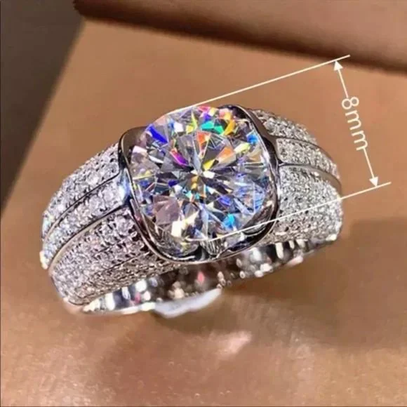 HALO 925 STERLING SILVER DIAMOND RING, CUTE RING, SHINY RING. - Picture 6 of 6